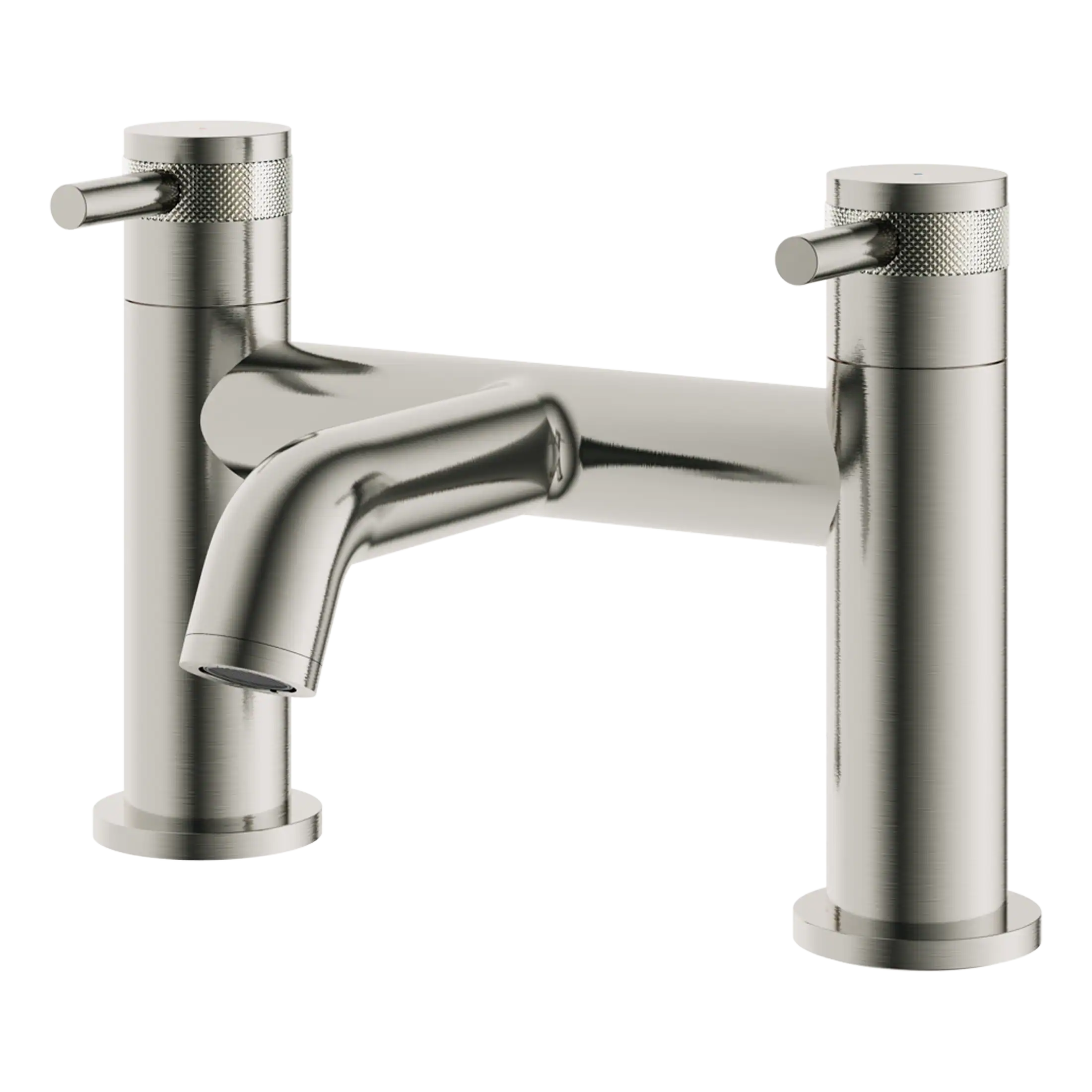 Shiny stainless steel bathroom mixer tap with dual handles, suitable for modern washbasins, showcasing sleek design and durable construction.