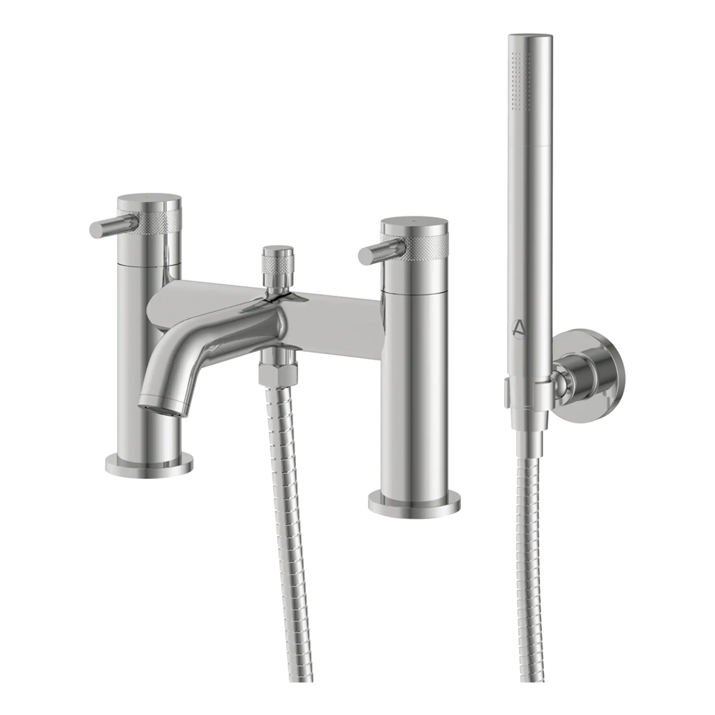 Sleek modern chrome bathroom faucets with a handheld shower attachment, designed for stylish and functional home bathrooms. Durable, high-quality fixtures perfect for contemporary bathroom updates.