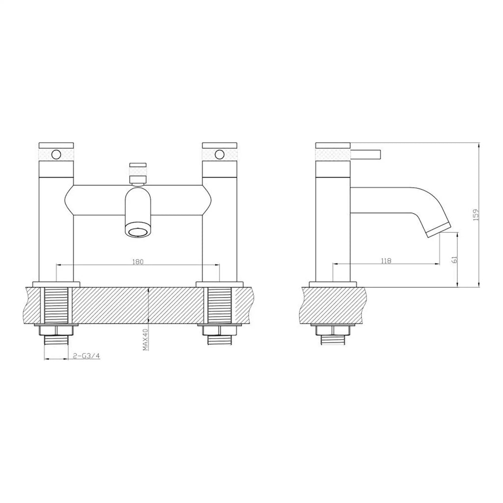 High-quality technical drawing of a modern bathroom sink faucet, featuring precise measurements and dimensions for installation and plumbing design.