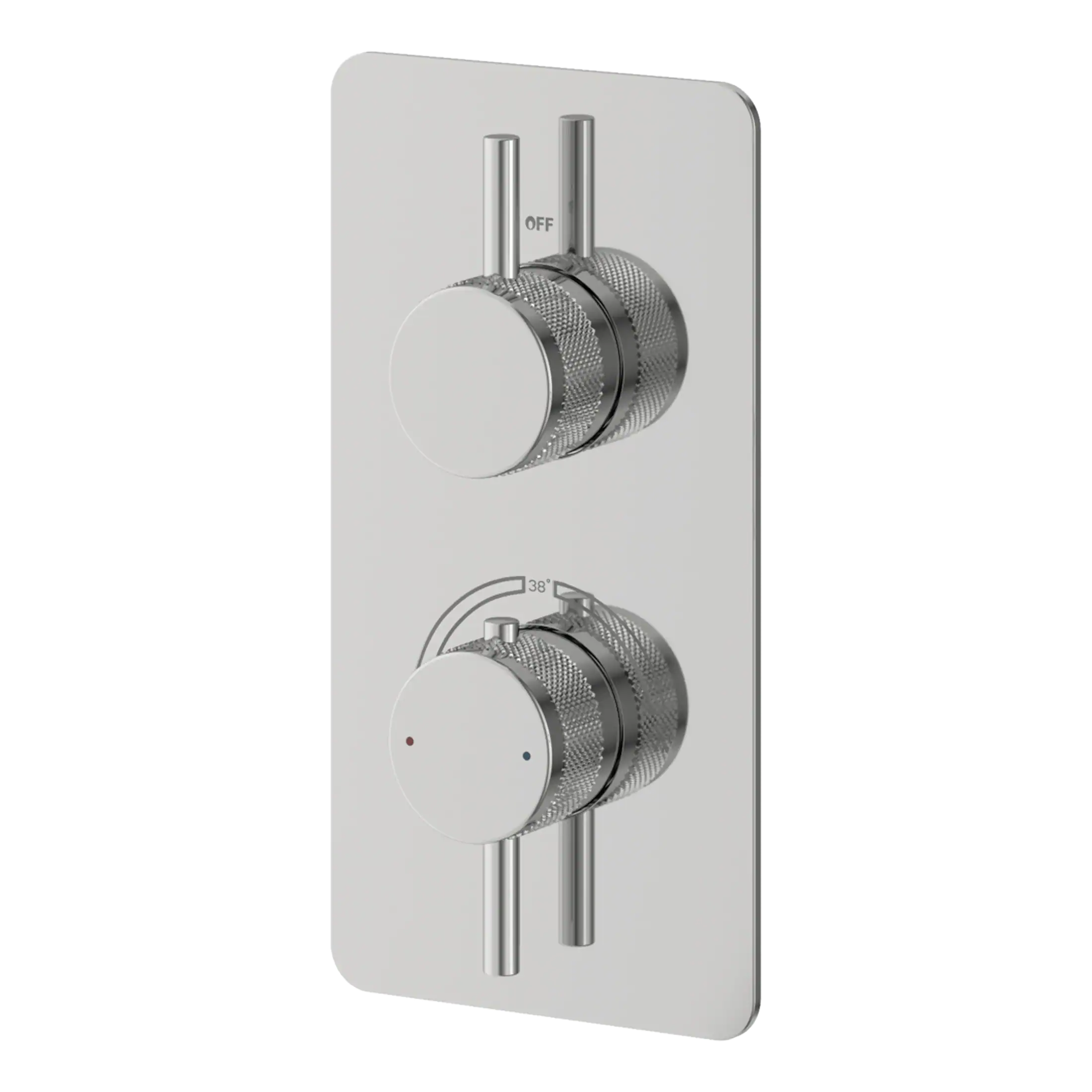 Knob thermostatic shower control for modern bathrooms with adjustable temperature and flow settings. Made of durable chrome-finished materials, ideal for contemporary bathroom design.