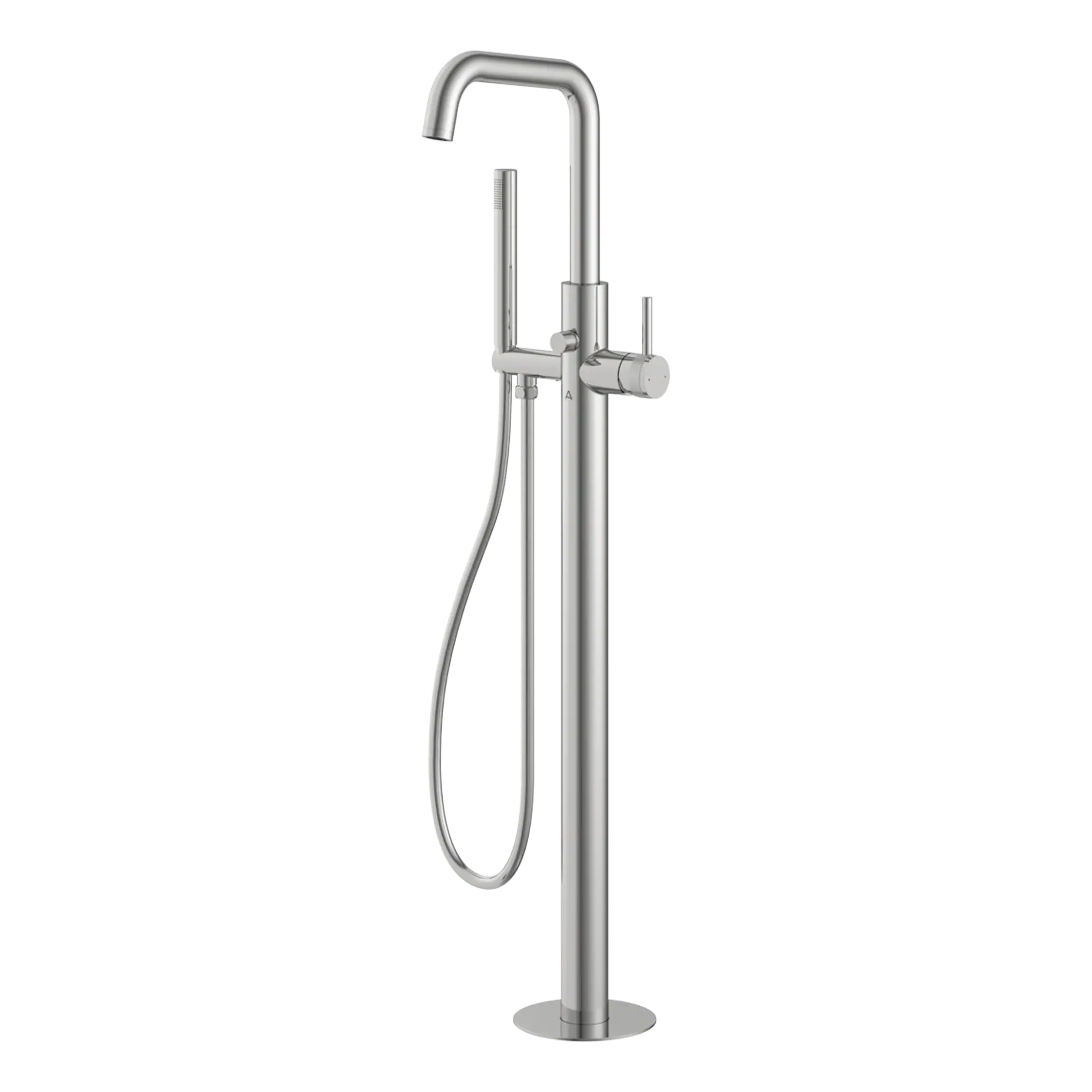 Sleek stainless steel bathroom shower mixer with handheld shower and flexible hose for modern Bubly Bathrooms.