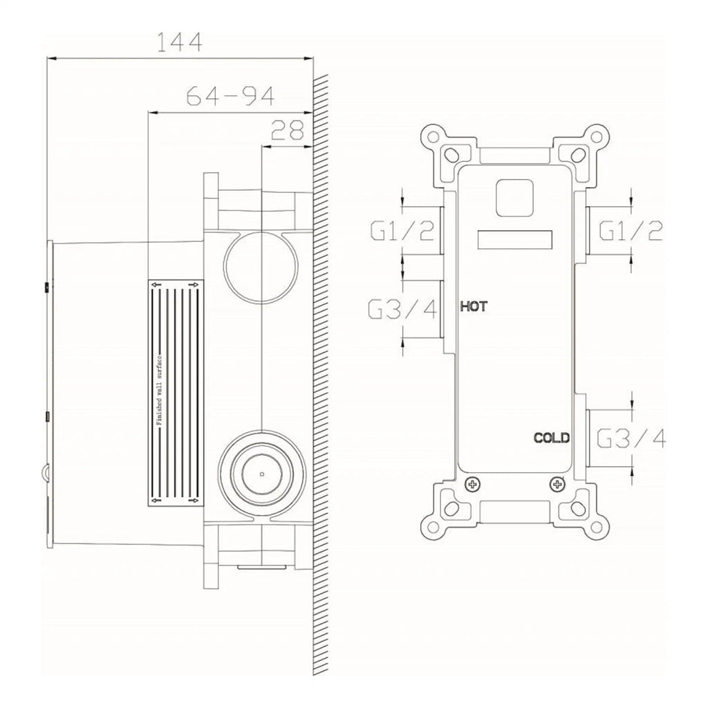 High-quality bathroom plumbing hardware installation diagram with technical specifications and measurements for Bubly Bathrooms.