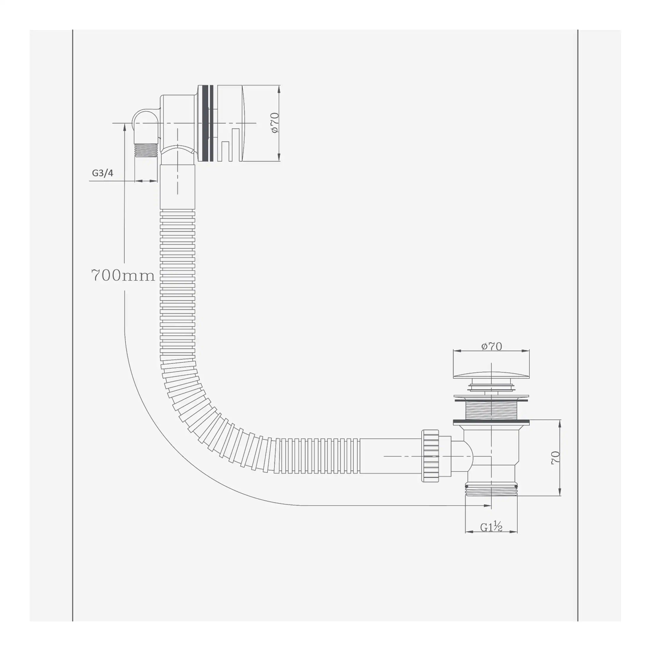 Flexible kitchen sink waste pipe with G3/4 threaded fitting, 700mm long corrugated tubing, and adjustable no-hub connection for plumbing installations.