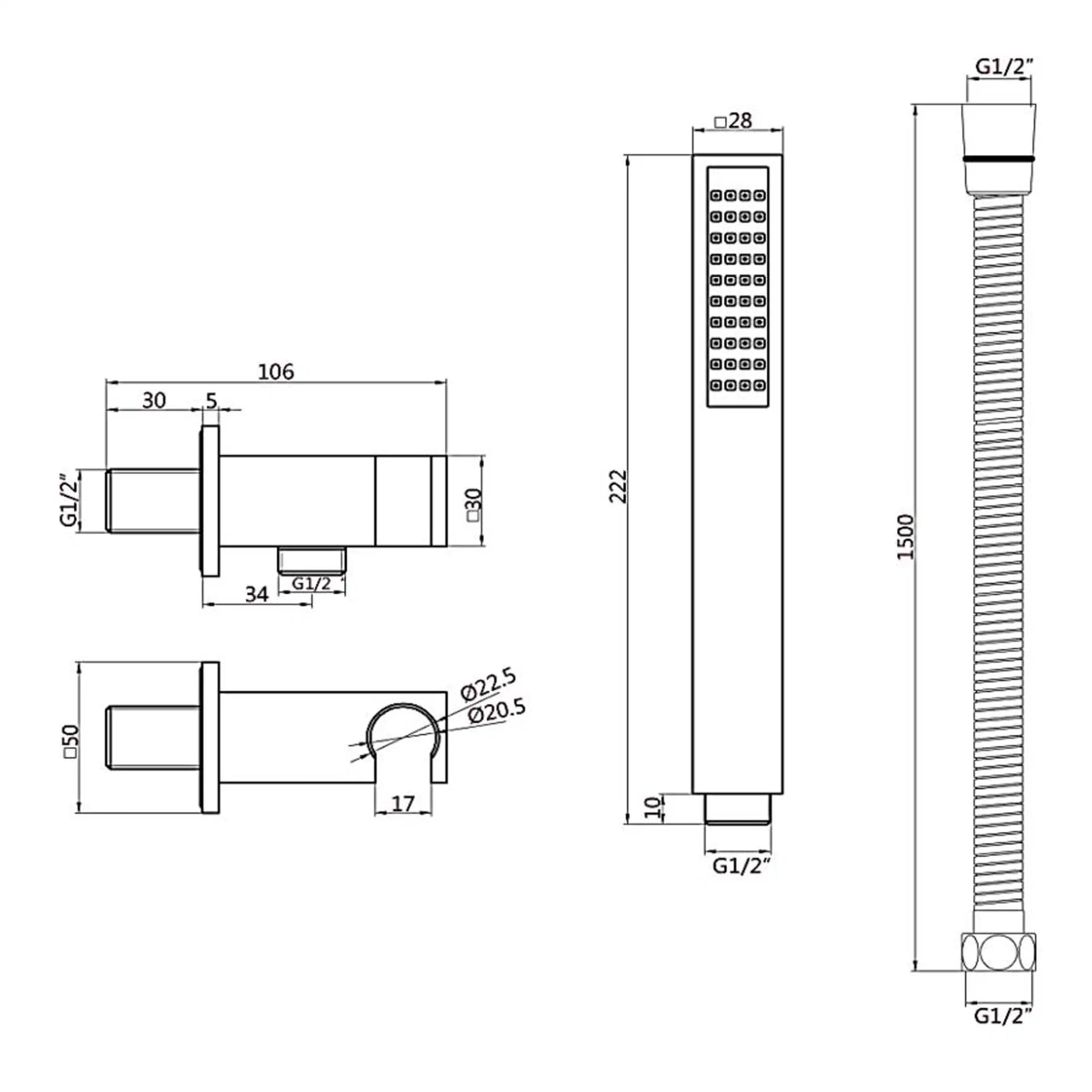 High-quality modern bathroom shower panel with detailed technical specifications and dimensions, ideal for custom bathroom designs and renovations. Perfect for sleek, contemporary bathroom updates.