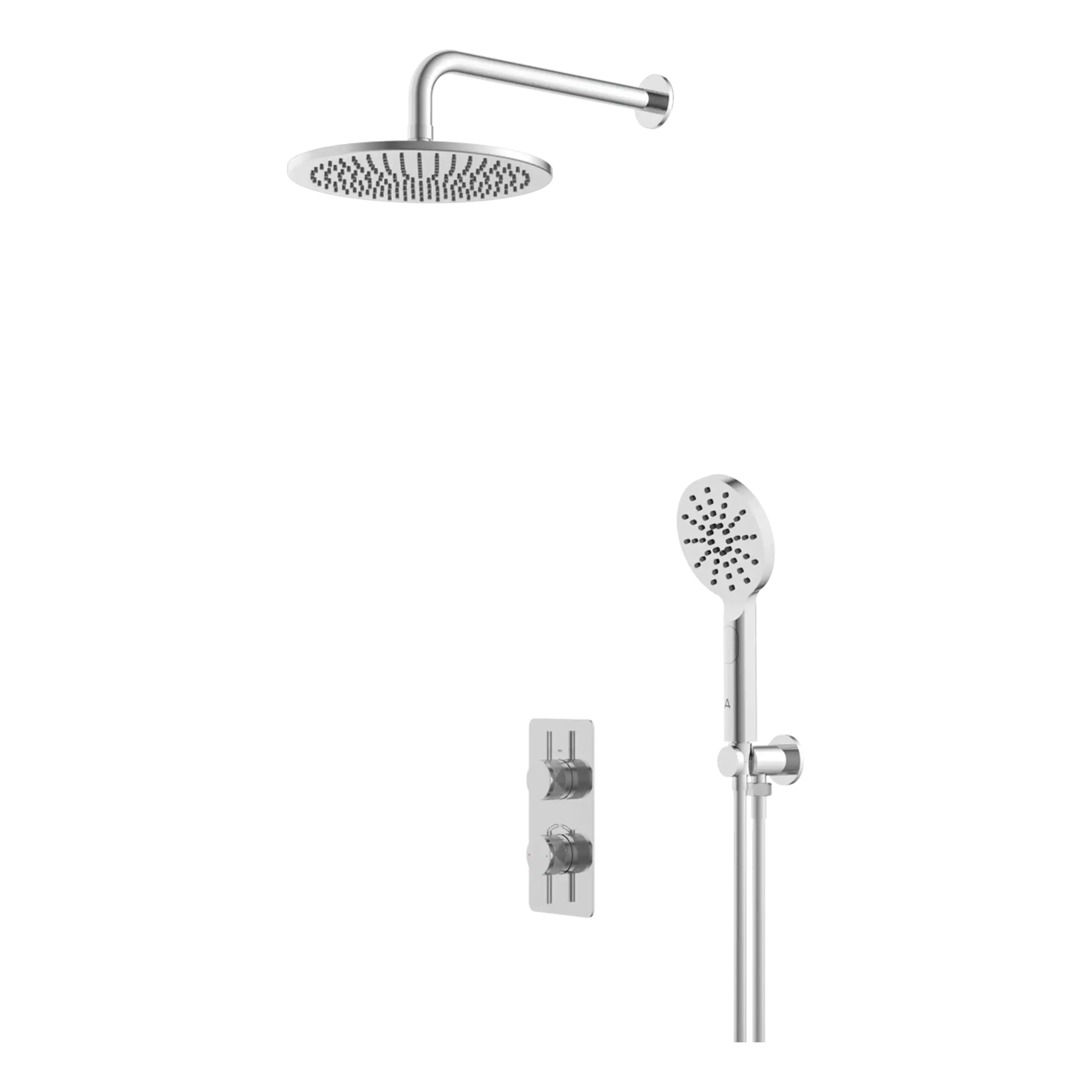 Shower system with overhead rain shower and handheld shower head, perfect for luxurious bathroom renovations and modern wet room installations.