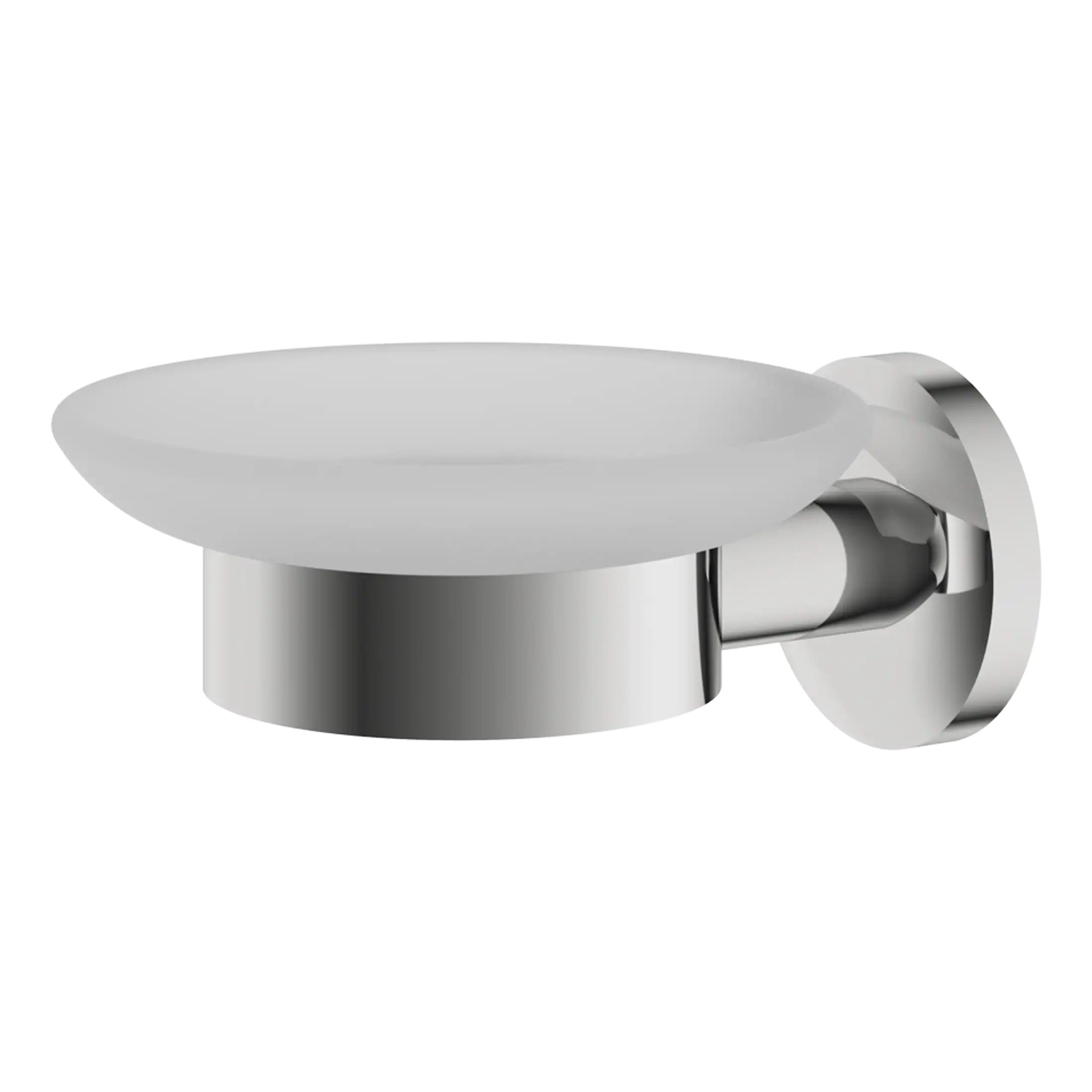 Sleek modern chrome bathroom soap dish holder with a white soap dish for stylish bathroom organisation.