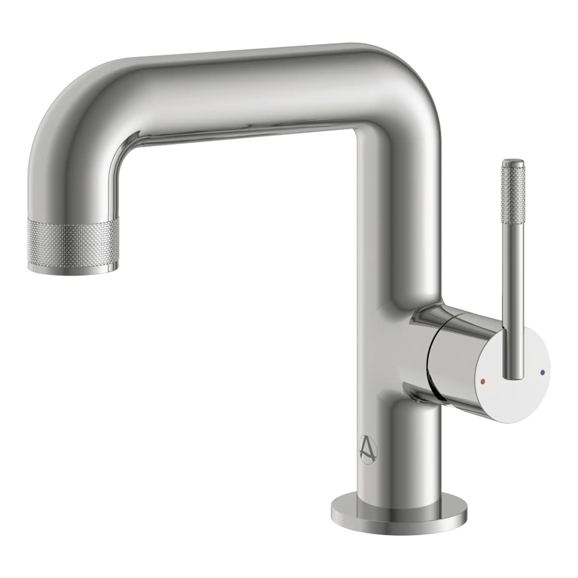 Polished stainless steel modern kitchen mixer tap with a sleek design, suitable for contemporary bathrooms and kitchens, featuring a single lever for easy water control.