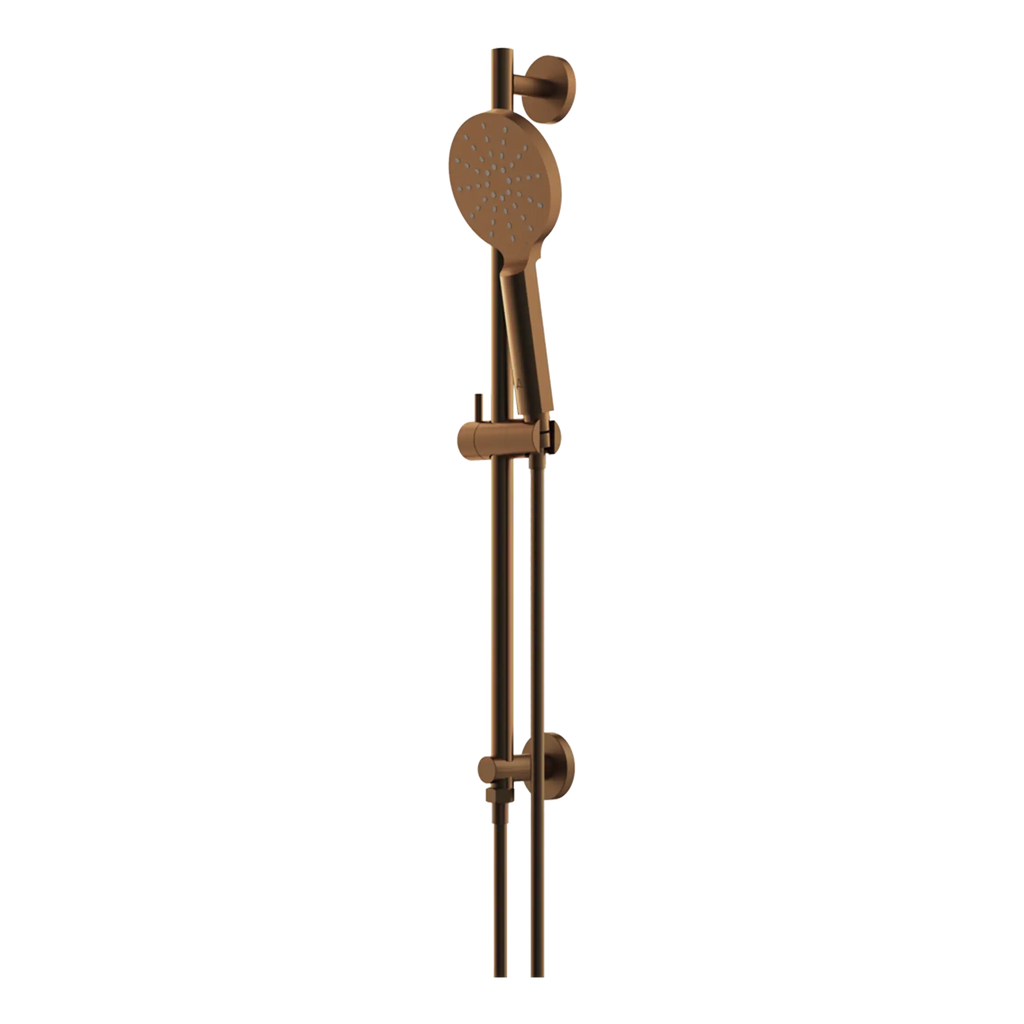 Sleek bronze shower panel with adjustable handheld showerhead, modern design, ideal for contemporary bathrooms, featuring multiple spray options for a luxurious shower experience.