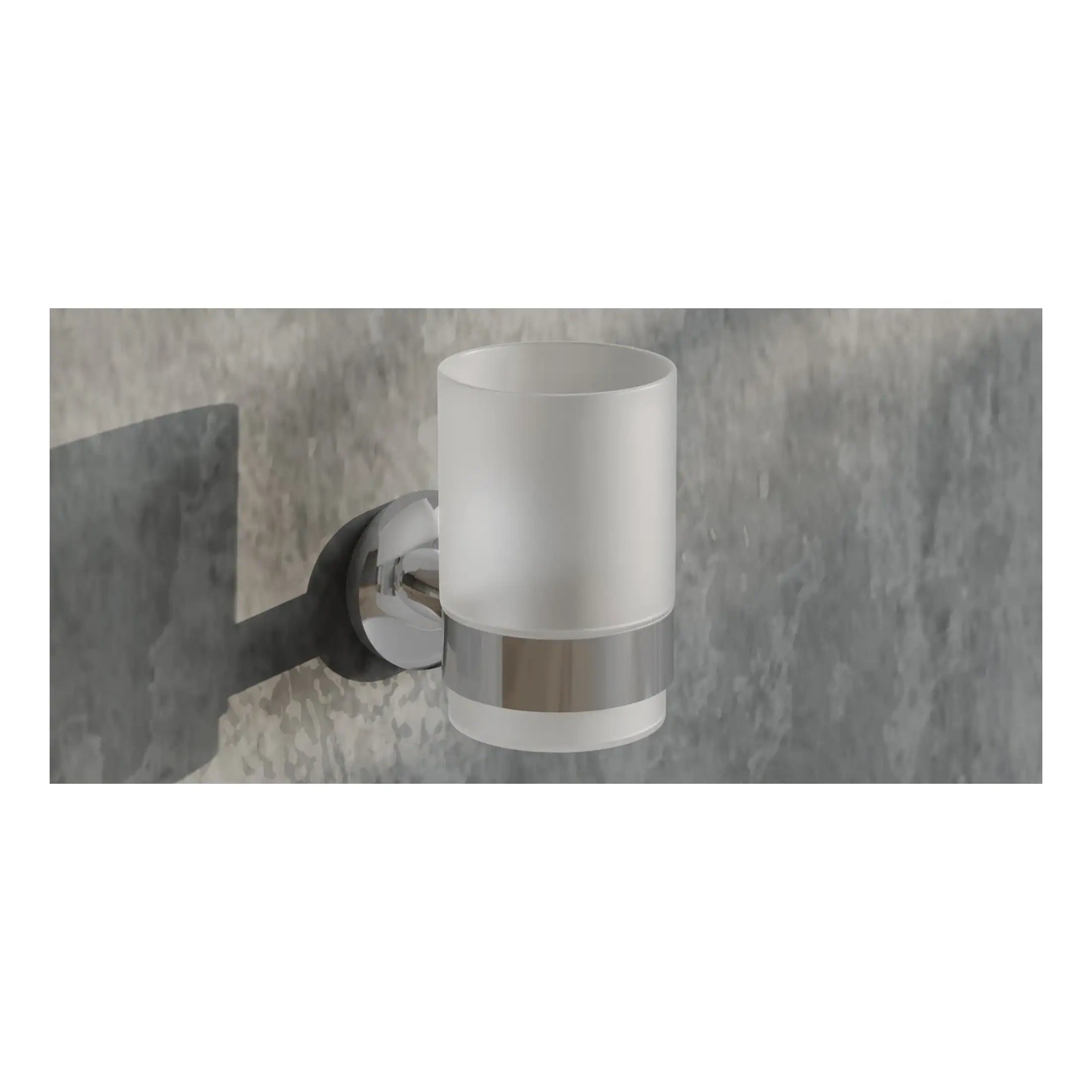 Sleek modern bathroom wall light fixture with frosted glass shade and chrome finish, ideal for contemporary bathroom lighting designs. Suitable for enhancing bathroom decor and providing ambient lighting.
