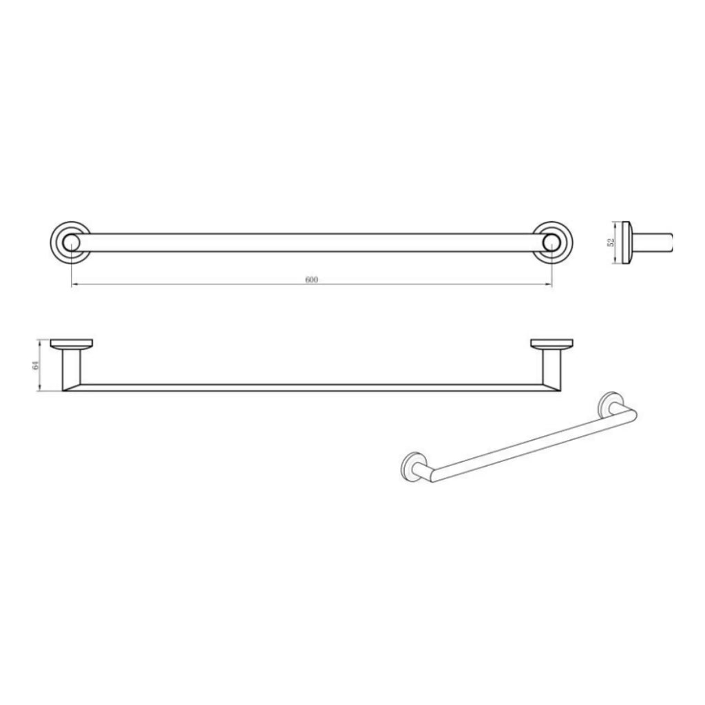 Polished chrome bathroom towel rail and paper holder from Bubly Bathrooms, modern and durable bathroom accessories, easy to install, ideal for toiletries and towels.