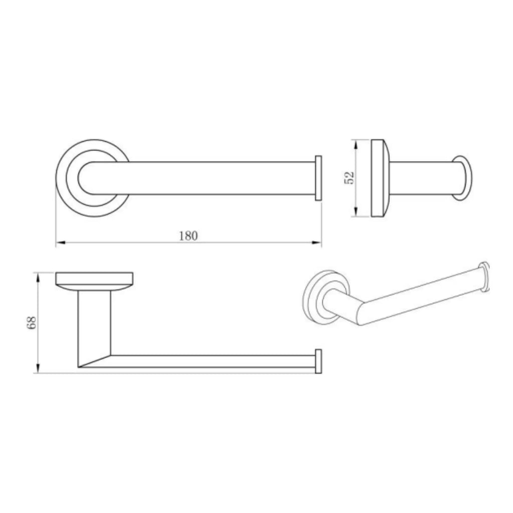Sleek modern bathroom grab bar with chrome finish, 180mm length, designed for safety and accessibility in bathrooms. Ideal for shower or toilet areas, offering sturdy support.