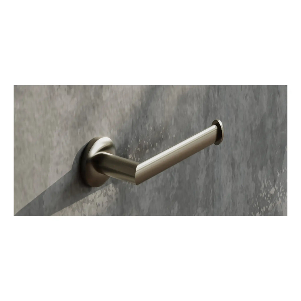 Sleek stainless steel door handle on a grey textured wall, modern bathroom hardware, minimalistic design, durable and stylish, ideal for contemporary bathroom renovations, Bubly Bathrooms.