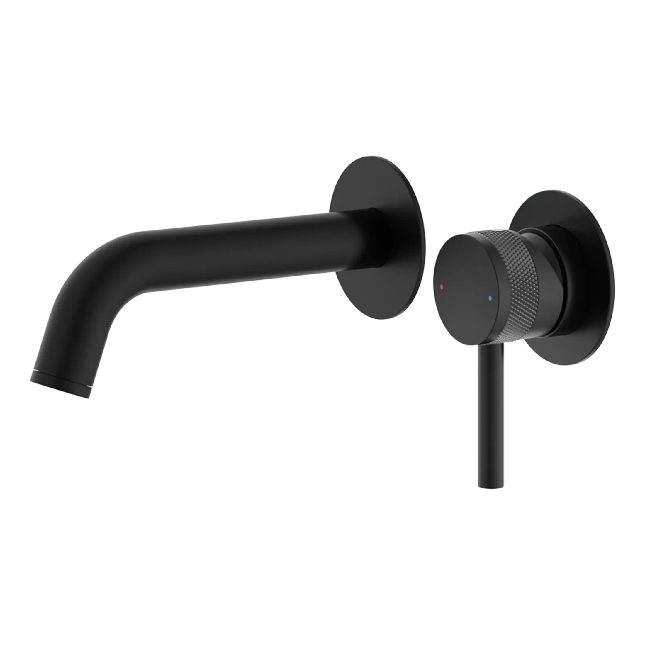 Sleek black bathroom tap with modern design, featuring a mixer control and wall-mounted plumbing for contemporary bathroom fixtures.