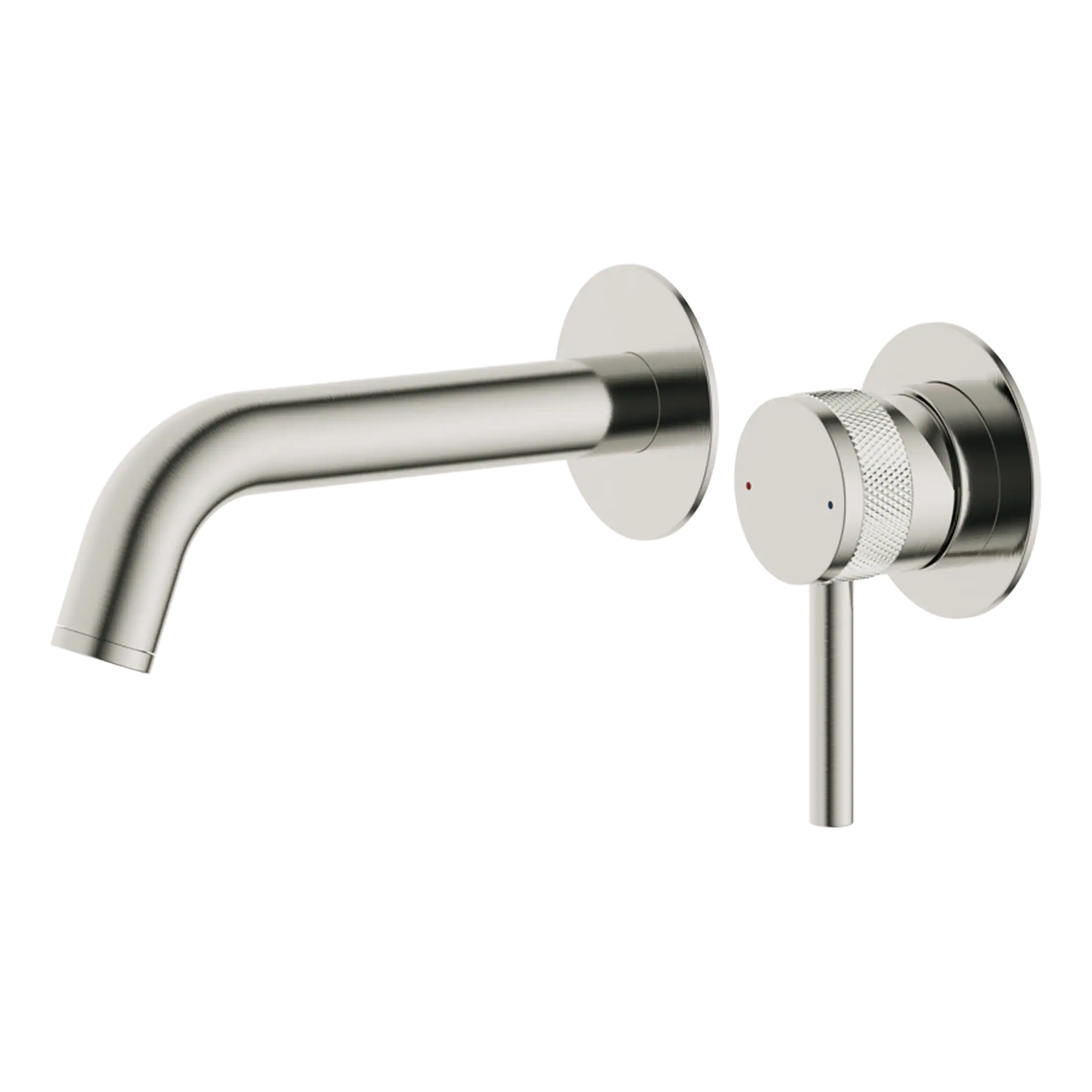 Sleek stainless steel wall-mounted bathroom mixer tap with a modern design, ideal for contemporary bathrooms, featuring a single lever control for precise water temperature and flow.