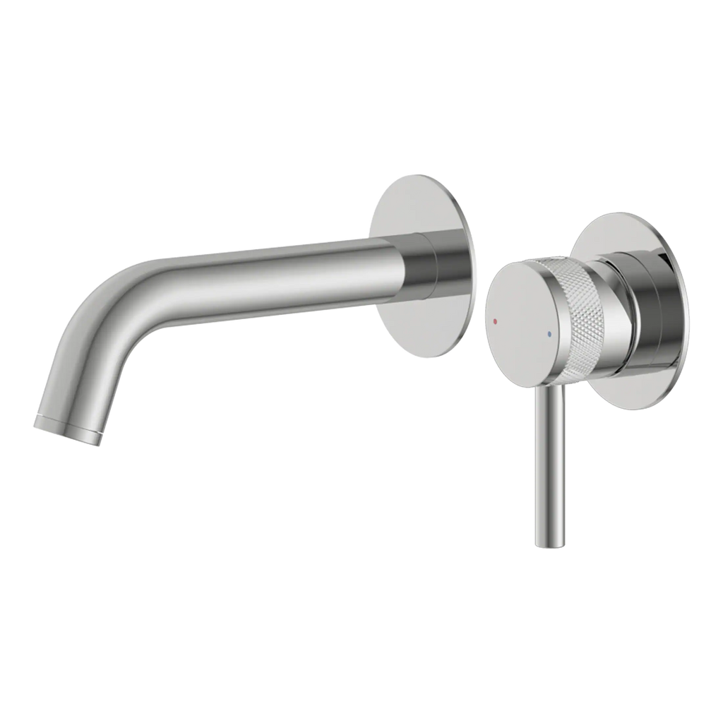 Sleek modern stainless steel bathroom tap with single handle control, wall-mounted design, ideal for contemporary bathroom installations.