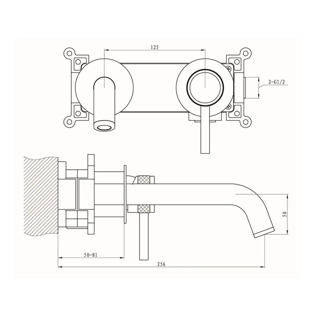 High-quality technical drawing of Bubly Bathrooms bathroom tap, showing detailed plumbing dimensions and design for modern bathroom installations. Perfect for clarity on installation requirements.
