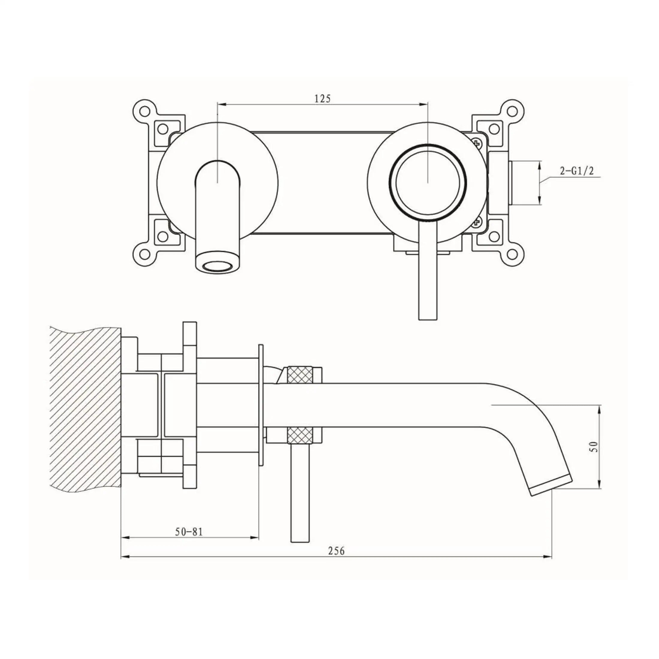 High-quality technical drawing of Bubly Bathrooms bathroom tap, showing detailed plumbing dimensions and design for modern bathroom installations. Perfect for clarity on installation requirements.