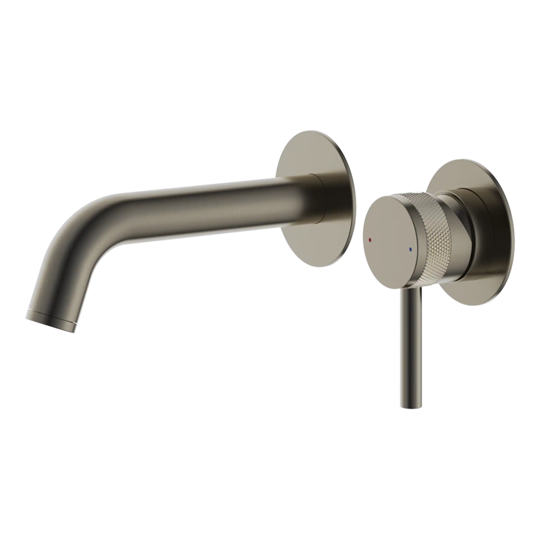 Sleek stainless steel wall-mounted kitchen or bathroom tap with modern design, featuring a single control knob for water temperature and flow regulation. Perfect for contemporary spaces.