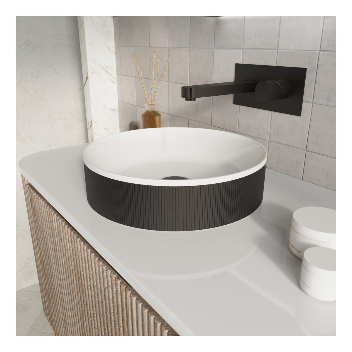 Scudo Koko Black Fluted Countertop Basin - lifestyle