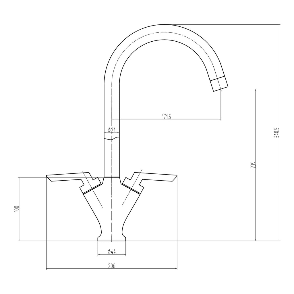 Scudo Olicana Kitchen Tap - Chrome - technical drawing with dimensions