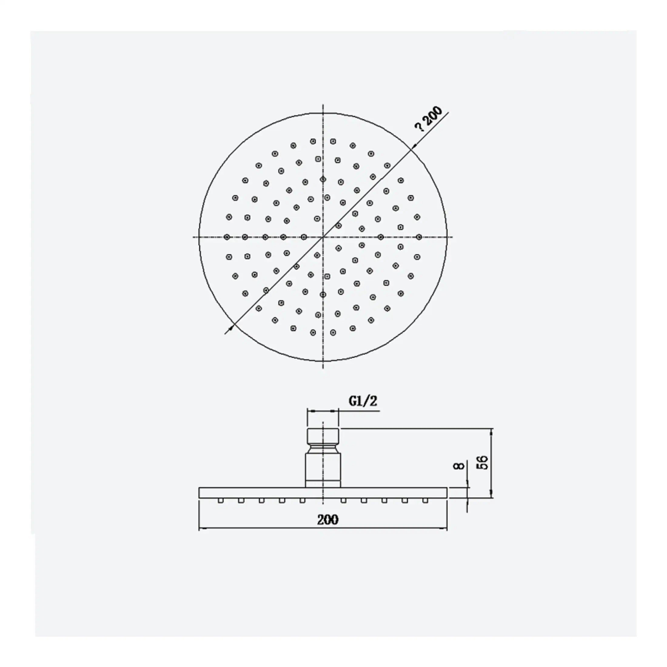 High-quality shower head technical drawing with dimensions for Bubly Bathrooms. Ideal for bathroom renovation and plumbing installations. Replaces old parts with precision engineering.