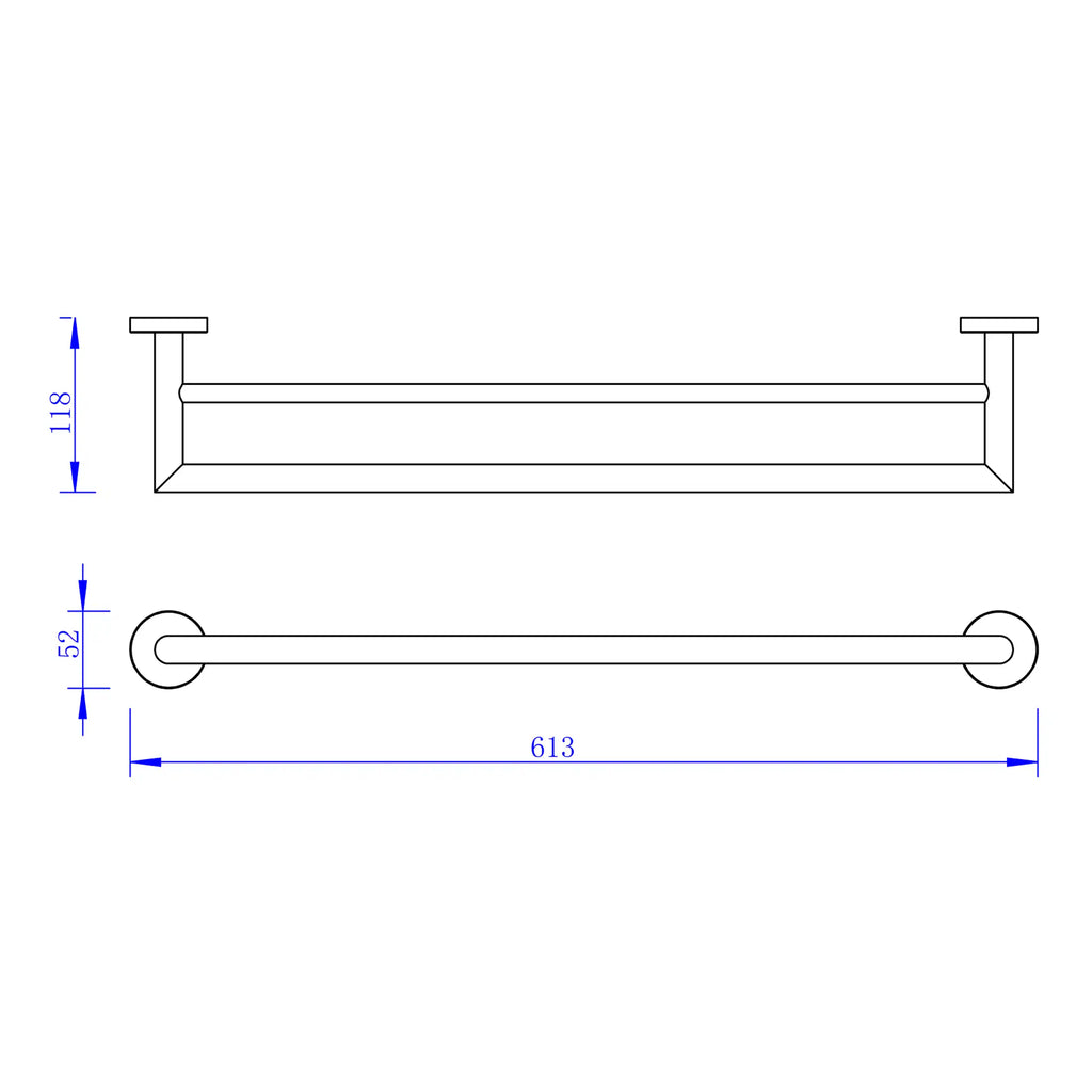 Aluminium grab rail for bathroom safety and support, designed for wheelchair accessibility with durable construction and secure mounting.