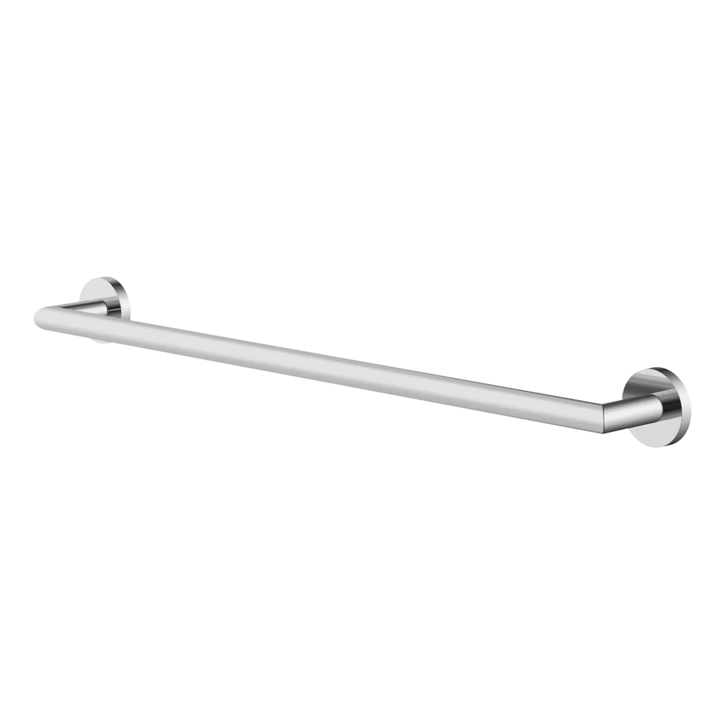 Polished stainless steel bathroom grab bar for safety in showers and bathrooms, providing support and stability. Durable, corrosion-resistant design ideal for elderly and disabled accessible bathrooms.