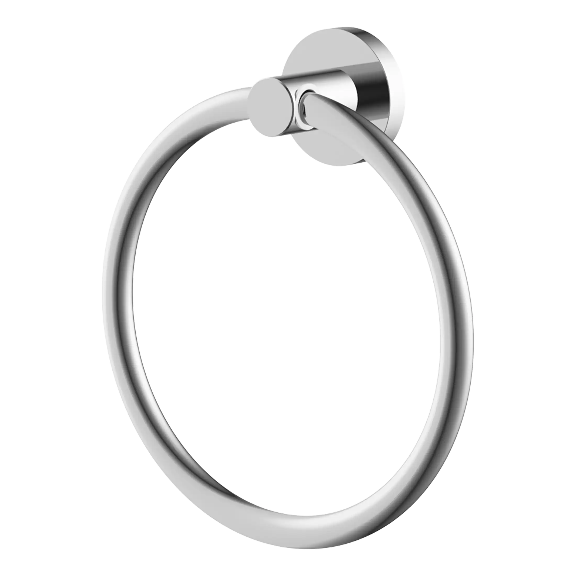 Polished chrome bathroom towel ring with modern design, perfect for organising hand towels in contemporary bathrooms. Durable, stylish, and easy to install, ideal for domestic or commercial use.