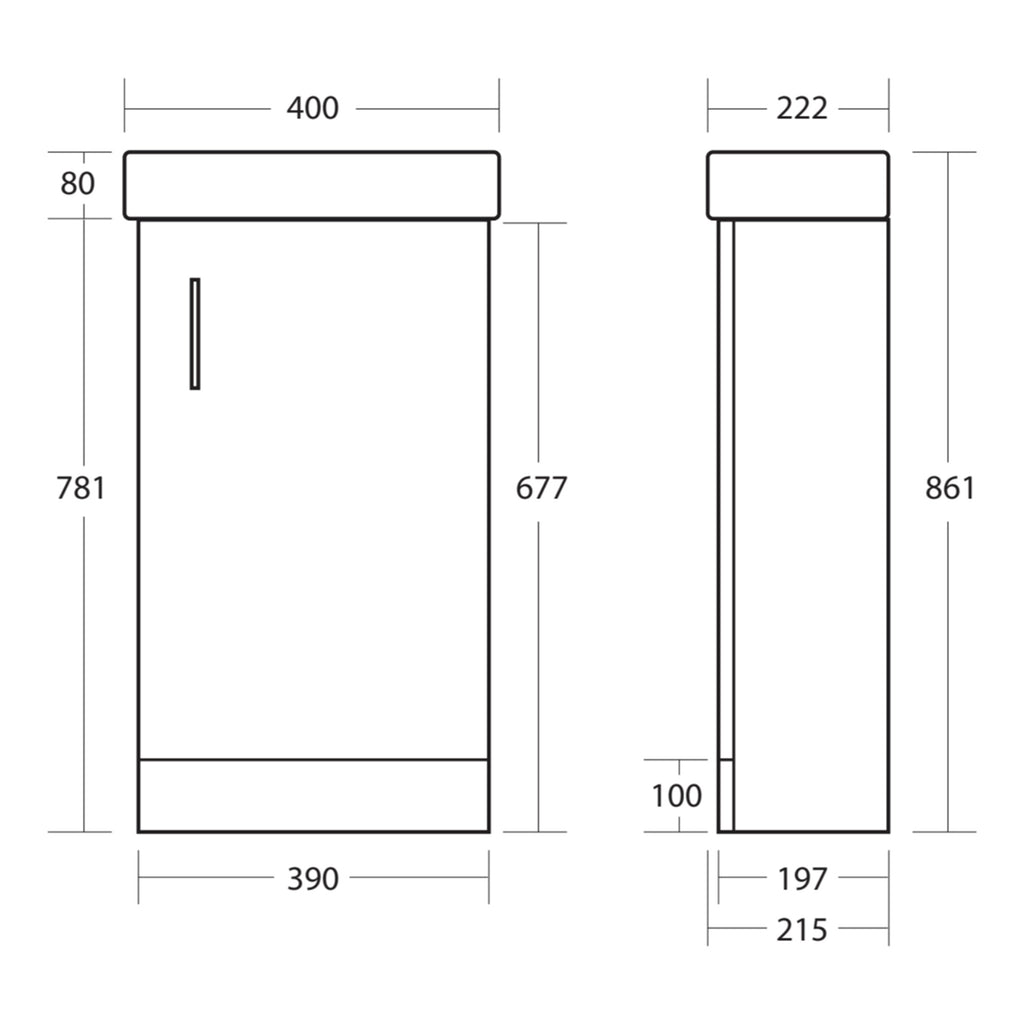 Scudo Lanza 400mm Floor standing Cloakroom Vanity Unit With Basin - technical drawing with dimensions