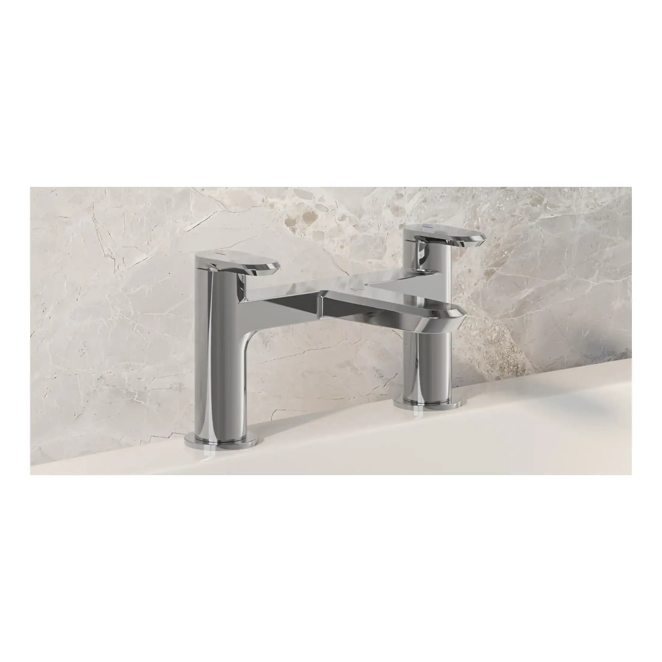 Sleek modern chrome bathroom tap with dual handles, designed for stylish and functional bathroom sinks, showcasing quality craftsmanship and contemporary design.