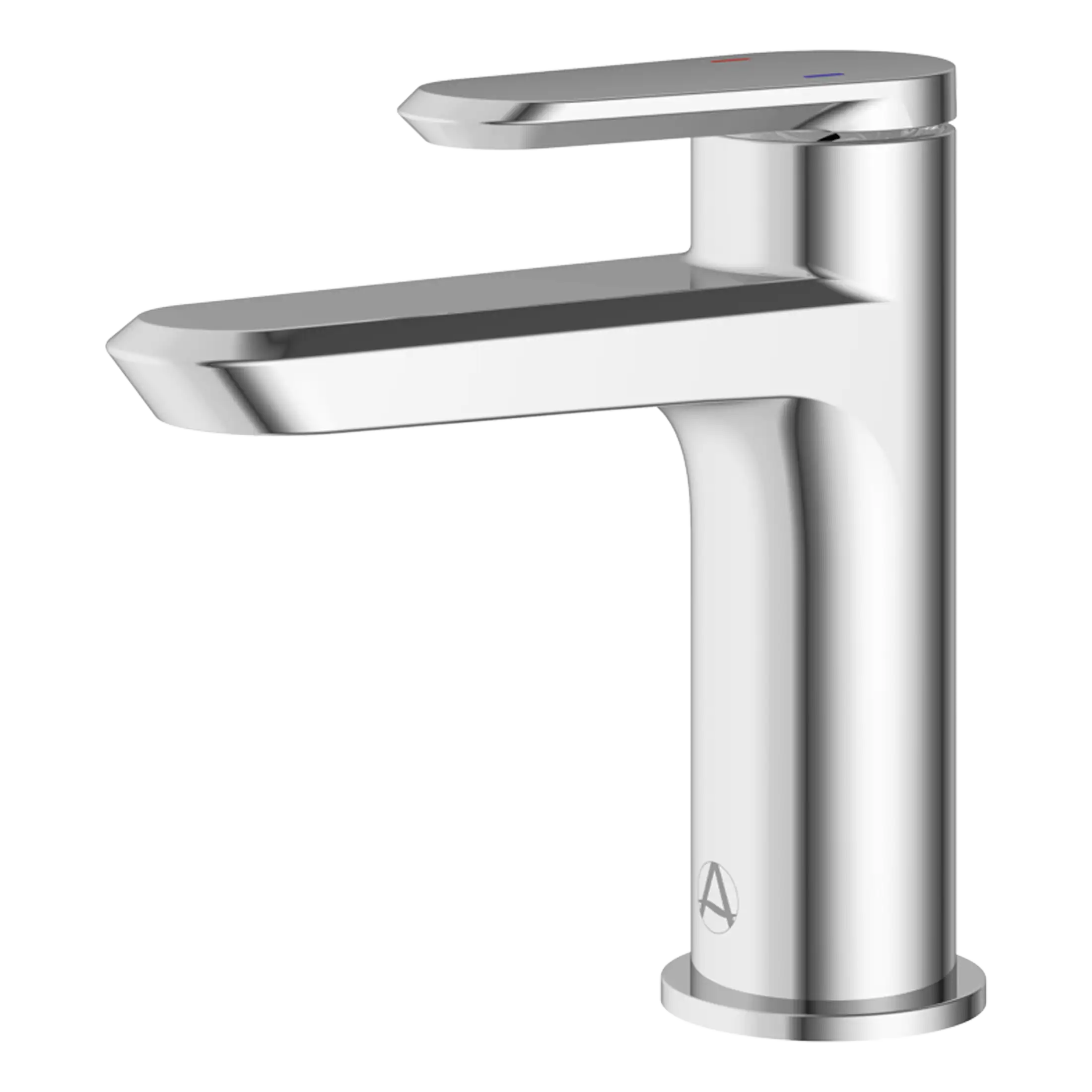 Sleek silver bathroom sink faucet with modern design and touchless operation, ideal for contemporary bathroom decor.