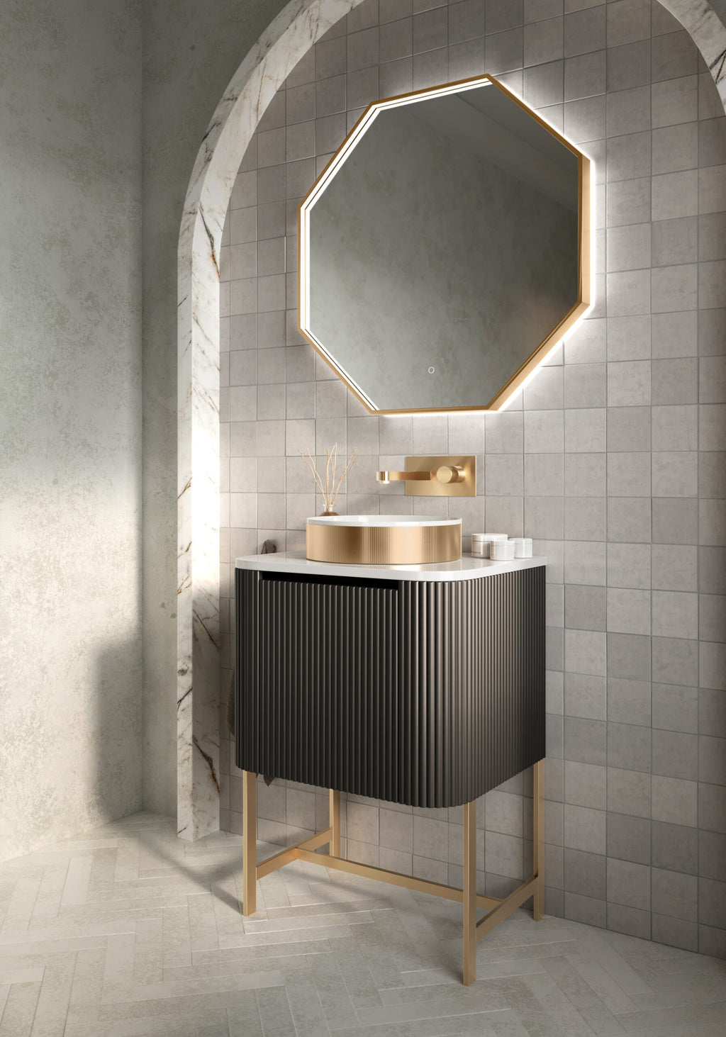 Scudo Linea Curve 600mm Fluted Vanity Unit With Basin