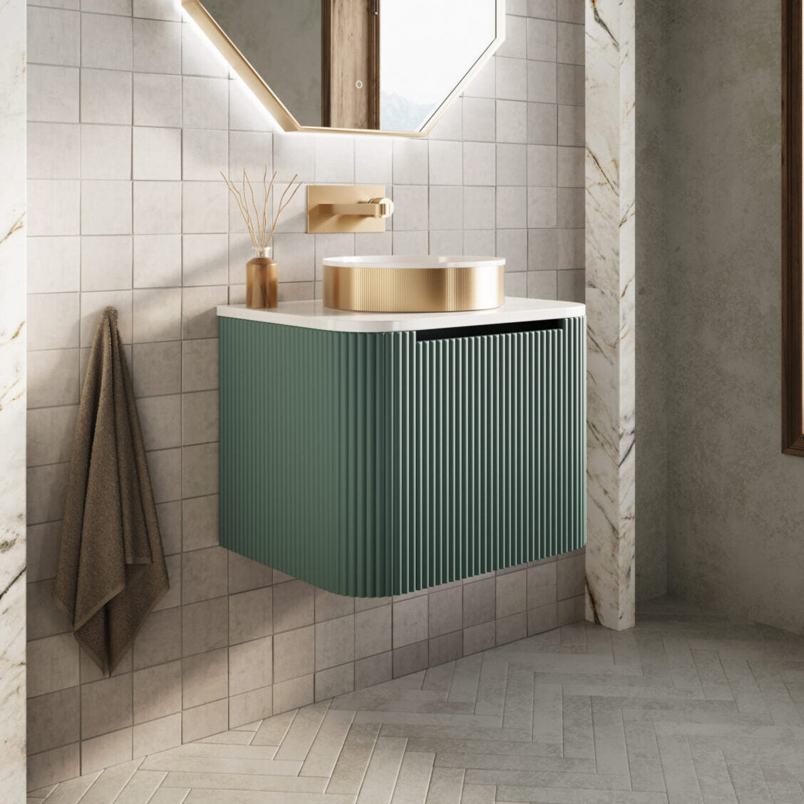 Scudo Linea Curve 600mm Fluted Vanity Unit With Basin