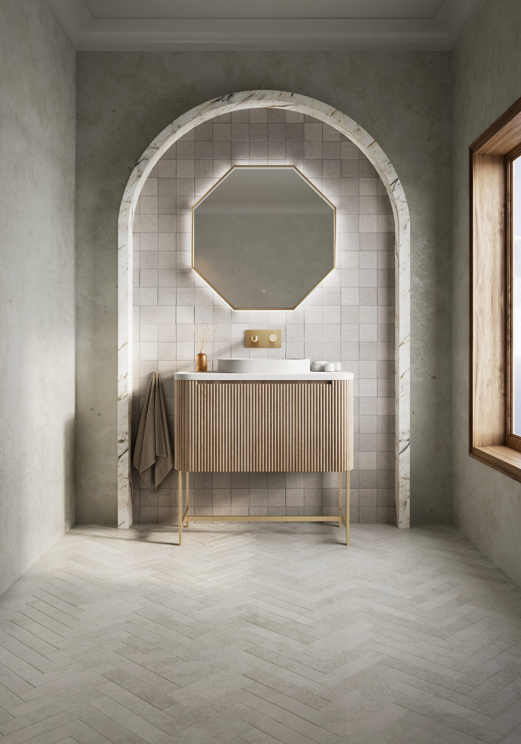 Scudo Linea Curve 900mm Fluted Vanity Unit With Basin