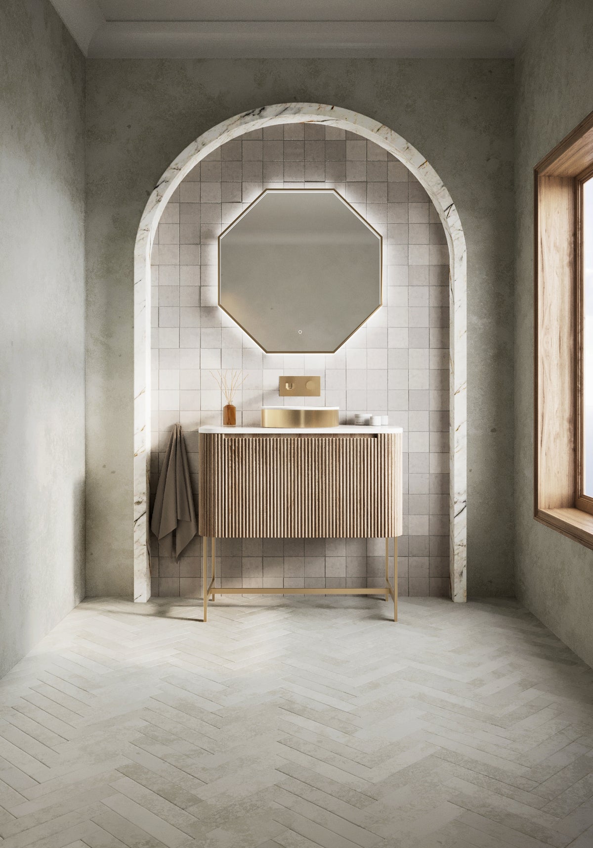 Scudo Linea Curve 900mm Fluted Vanity Unit With Basin