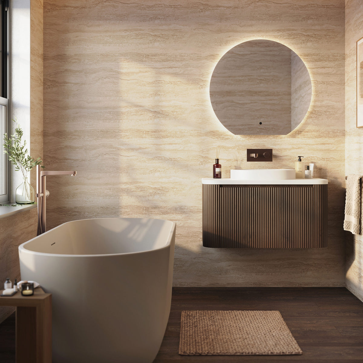 Scudo Linea Curve 900mm Fluted Vanity Unit With Basin