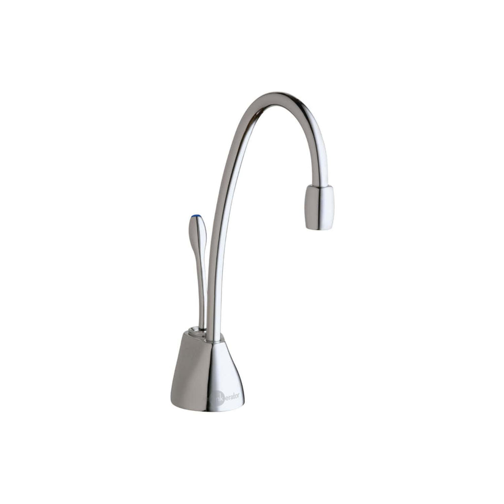 Sleek modern stainless steel kitchen tap with high-arc spout and single lever for easy water control, perfect for contemporary bathroom or kitchen sink installations.
