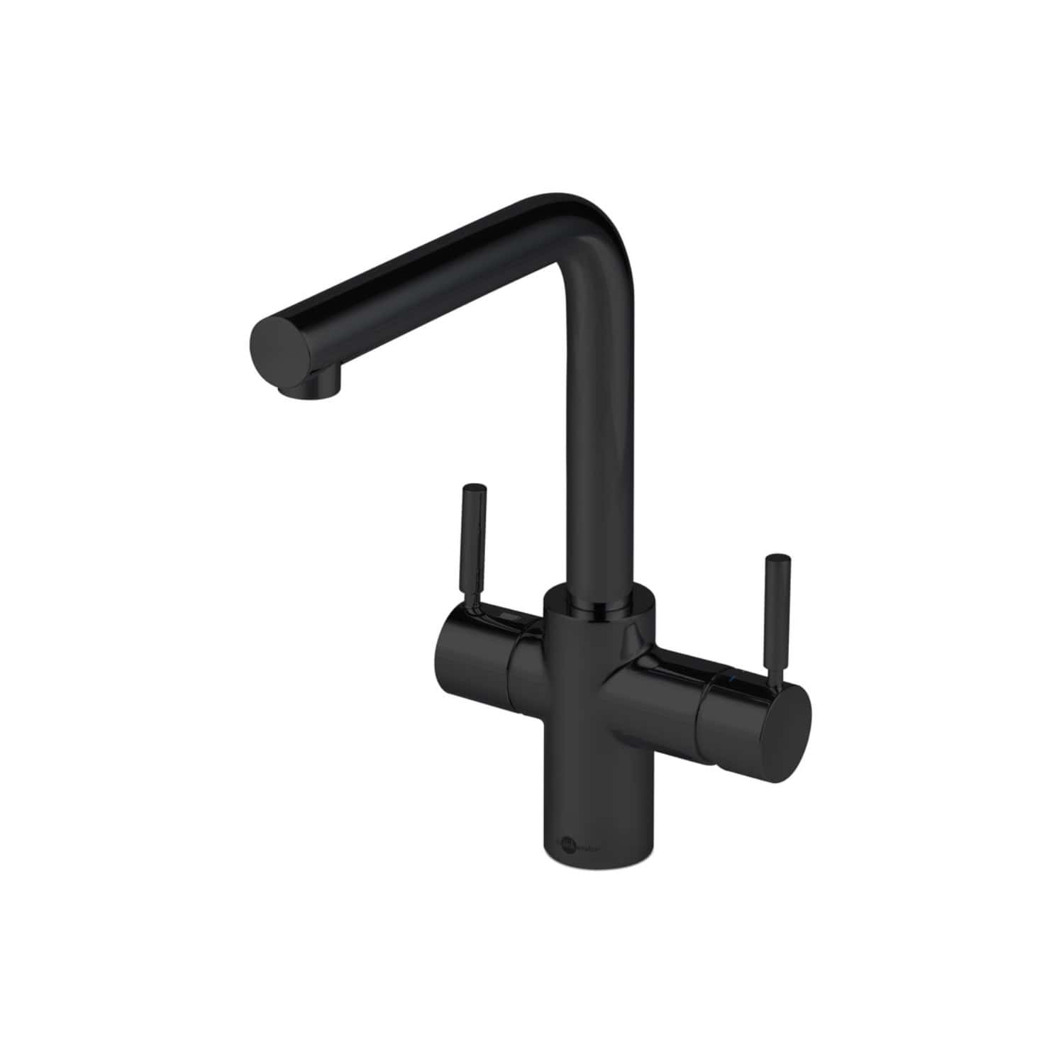 Brushed black finish kitchen or bathroom monobloc tap with dual levers for hot and cold water, modern design, suitable for contemporary bathroom or kitchen setups.