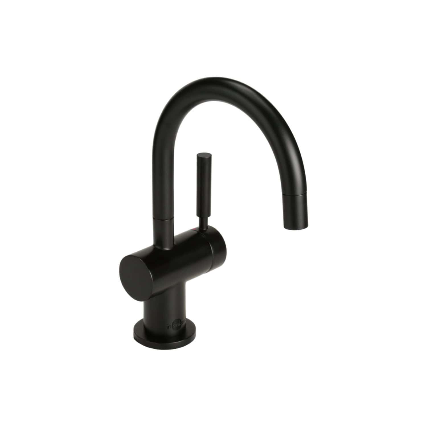 Sleek black kitchen or bathroom tap with curved spout and single lever handle, modern fixture designed for contemporary home interiors.