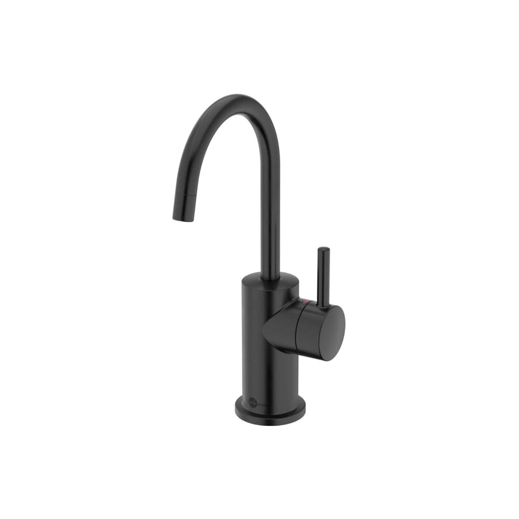 Sleek black kitchen tap with a modern curved spout and single lever handle, ideal for contemporary bathroom or kitchen sinks. Durable, stylish design from Bubly Bathrooms.