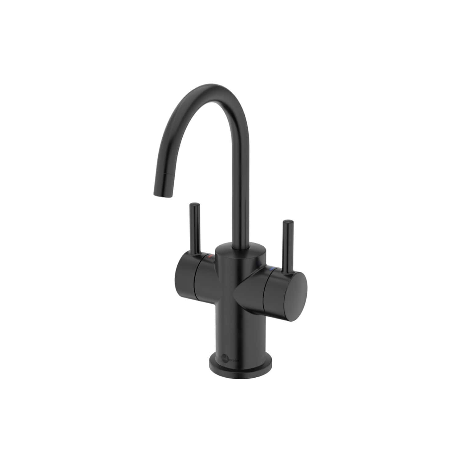 Sleek black kitchen tap with a high-arc spout and dual lever handles for precise water control, perfect for modern bathroom and kitchen renovations.
