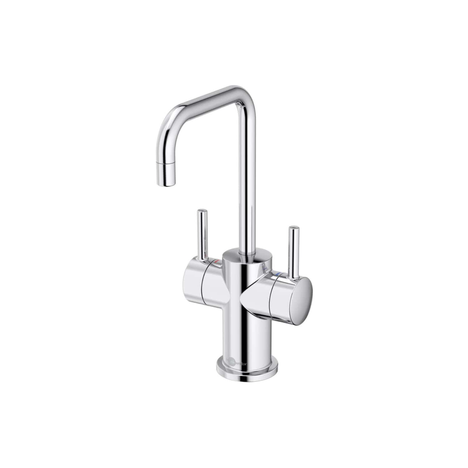 Sleek chrome kitchen tap with dual handles and high-arc spout, ideal for modern bathroom and kitchen installations. Durable and stylish for contemporary bathroom designs.