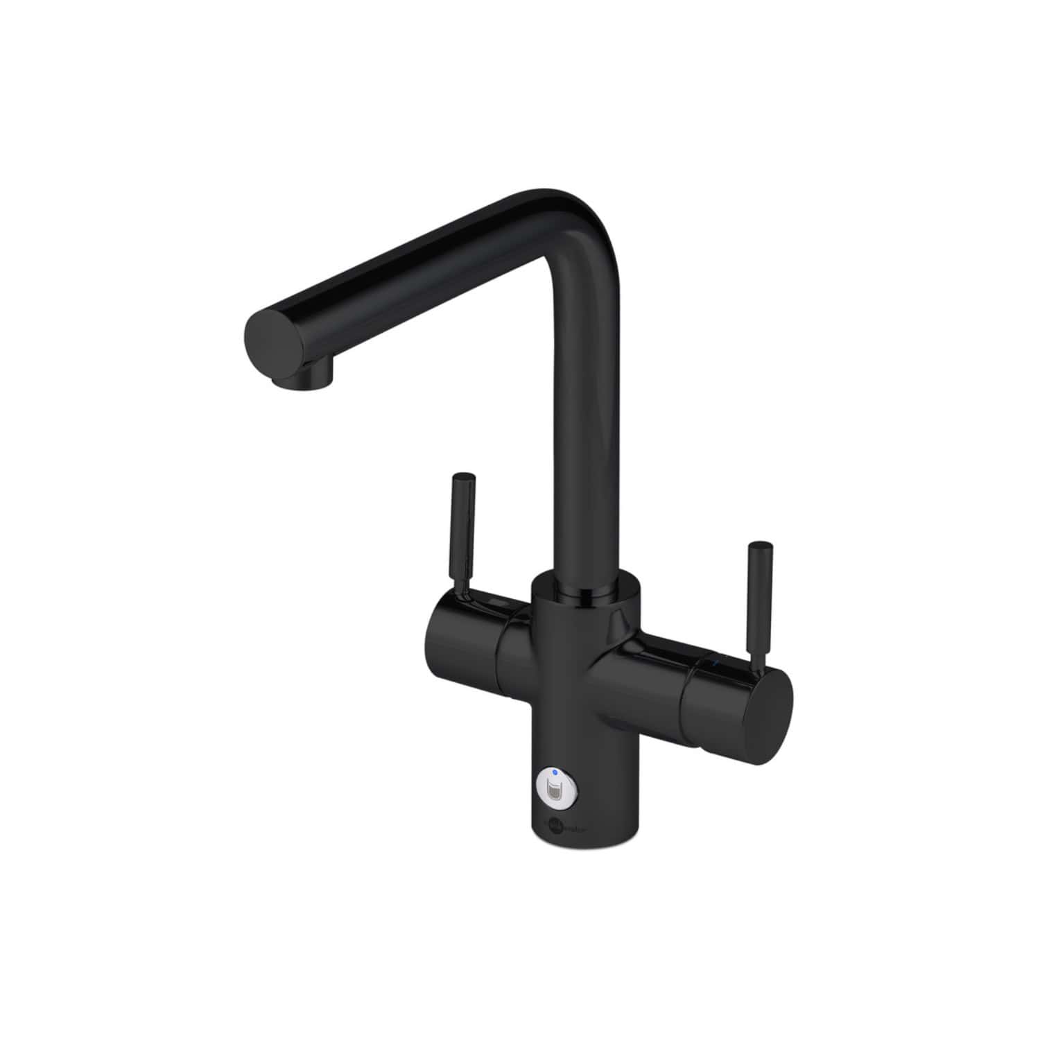 Modern black kitchen mixer tap with dual handles and pull-out spout, ideal for contemporary bathrooms and kitchens. Featuring sleek design and user-friendly controls for optimal functionality.