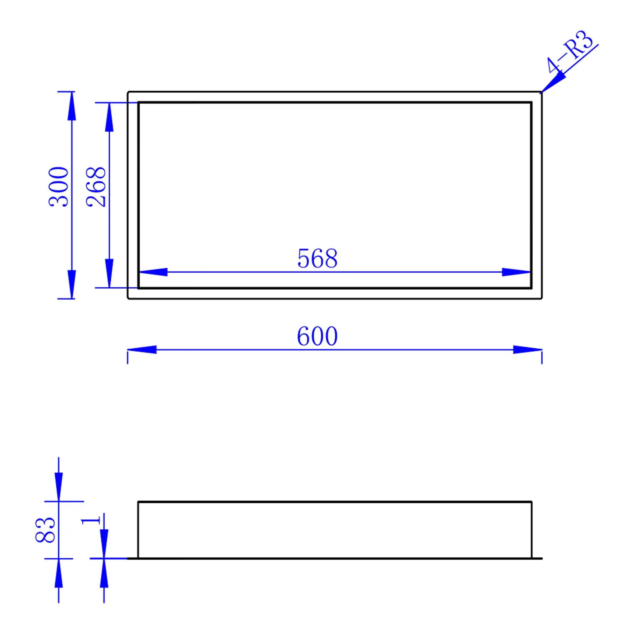 Aluminium shower tray dimensions with technical specifications for custom bathroom installations.