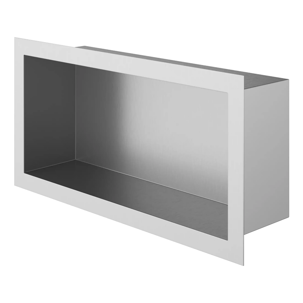 Sleek stainless steel bathroom niche for modern shower or bath storage, designed for durability and style. Perfect for keeping toiletries organised and within easy reach.