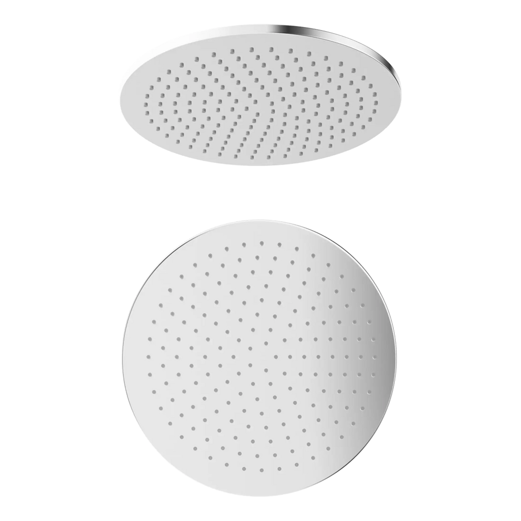 Shower head with modern chrome finish, designed for luxurious bathroom upgrades and optimal water flow in Bubly Bathrooms.