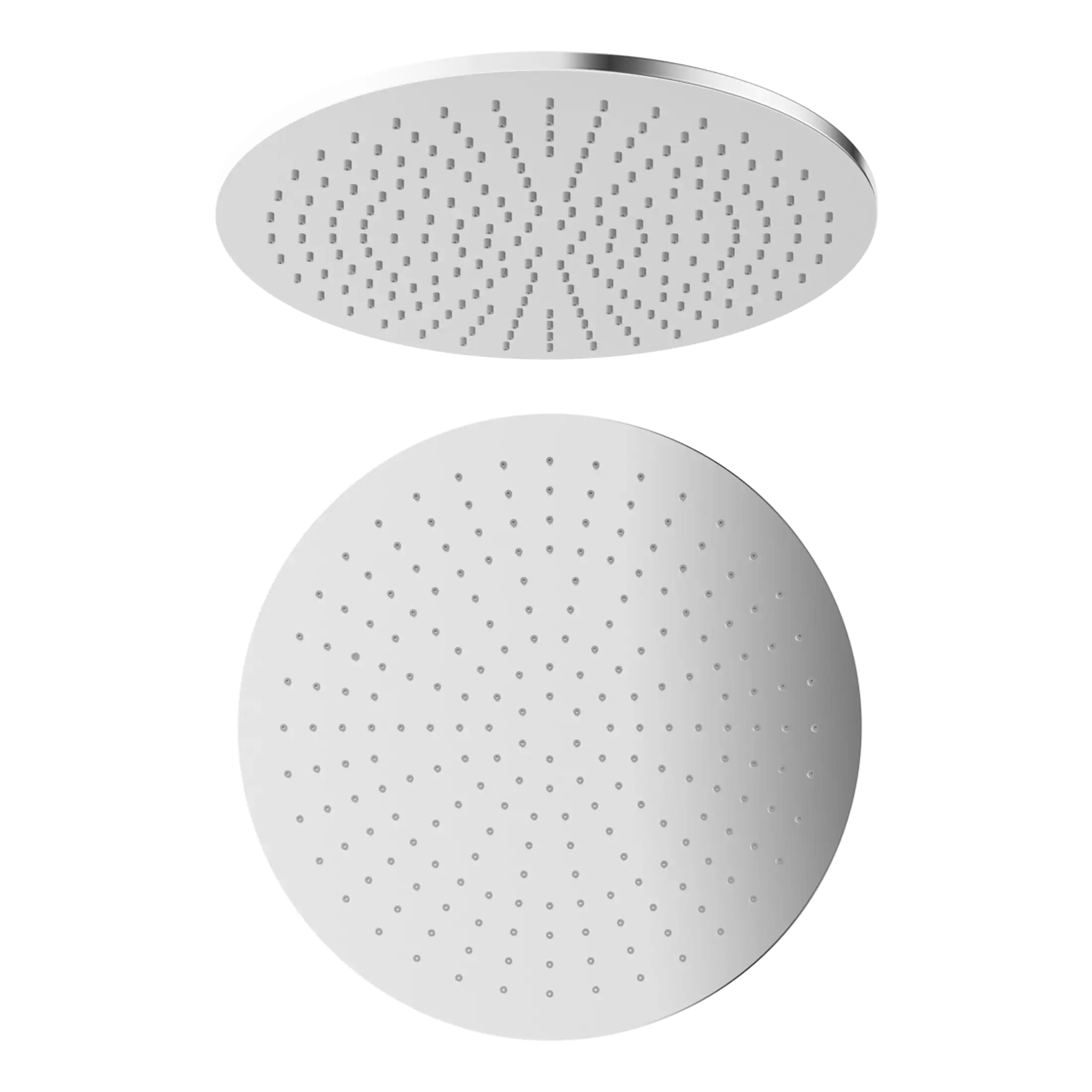 A sleek, modern round shower head with multiple small nozzles, perfect for a luxurious bathroom upgrade. Durable, high-quality material designed for optimal water flow and a stylish bathroom aesthetic.