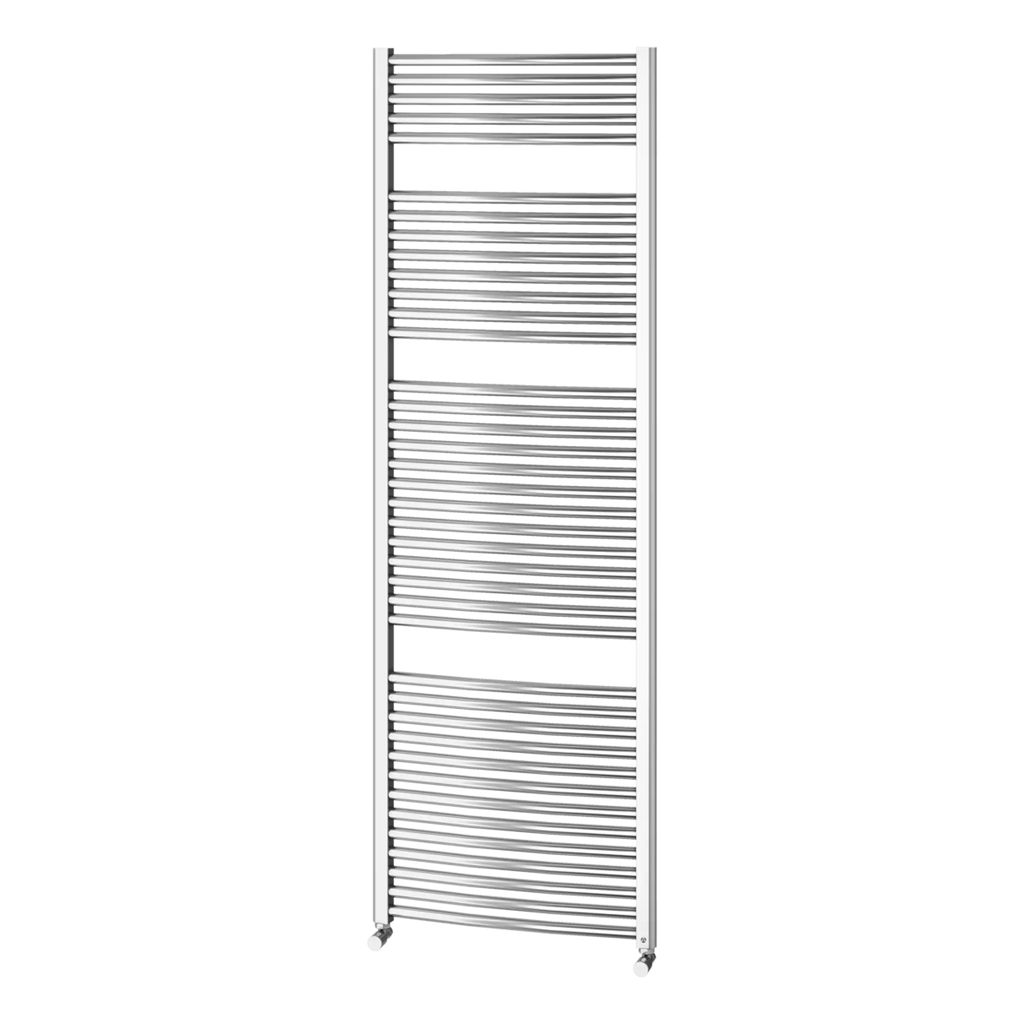 Sleek modern towel warmer radiator in chrome finish, perfect for bathroom heating and towel drying. Stylish and space-efficient design by Bubly Bathrooms.