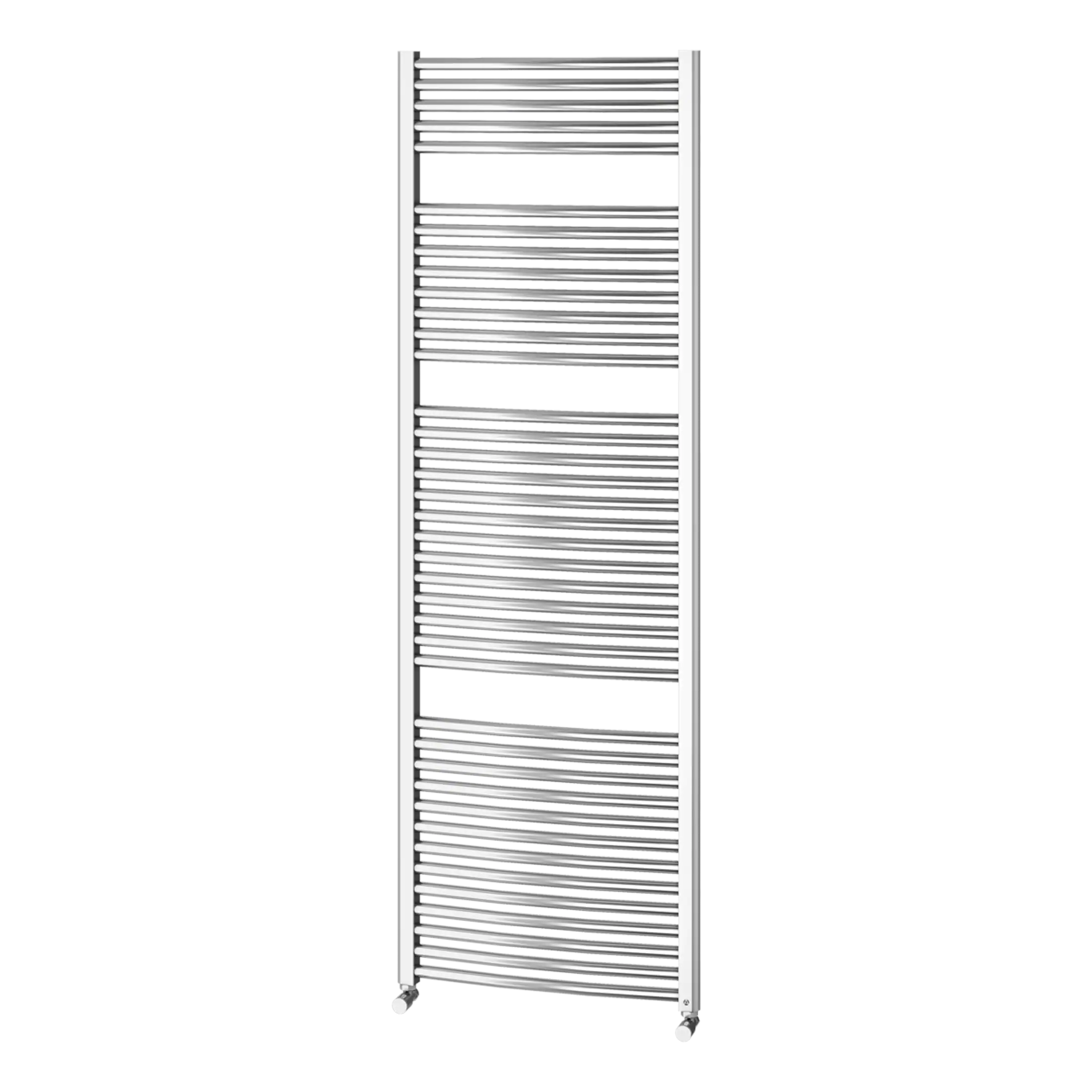 Sleek modern towel warmer radiator in chrome finish, perfect for bathroom heating and towel drying. Stylish and space-efficient design by Bubly Bathrooms.