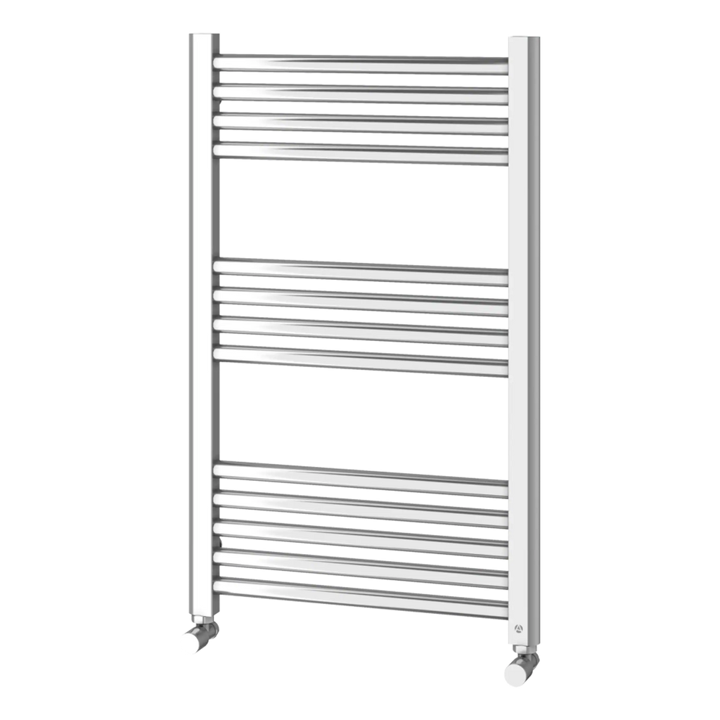 Polished chrome heated towel rail, modern bathroom radiator, wall-mounted towel warmer, stainless steel towel rack for bathroom, Bubly Bathrooms.